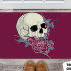 Tapete Capacho Personalizado Caveira Com Rosa