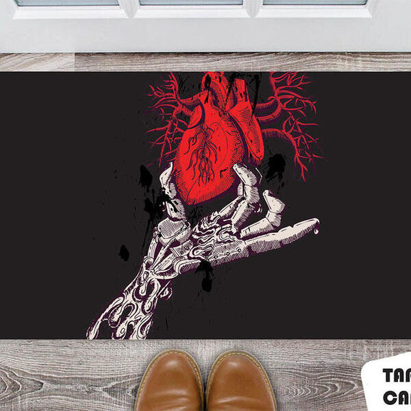 Tapete Capacho Personalizado Coração Com Caveira