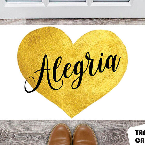 Tapete Capacho Personalizado Coraçao Dourado Alegria