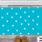 Tapete Capacho Personalizado Corações Brancos  Fundo Azul