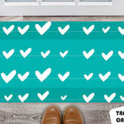 Tapete Capacho Personalizado Corações Brancos  Fundo Verde Ág