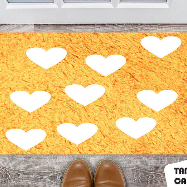 Tapete Capacho Personalizado Corações Com Fundo Dourado