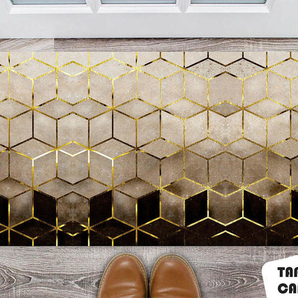 Tapete Capacho Personalizado Cubos Degrade Tons Em Marrom