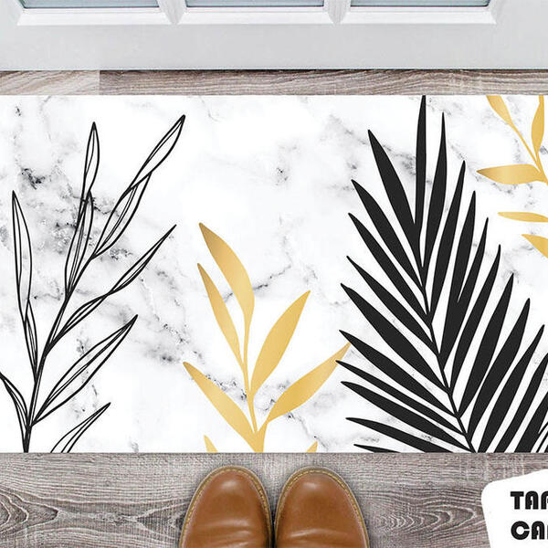 Tapete Capacho Personalizado Floral Com Fundo Marmorizado