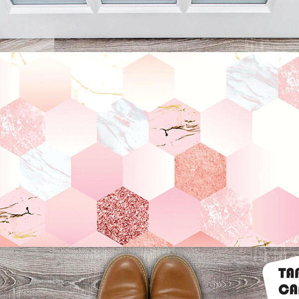 Tapete Capacho Personalizado Geométrico Hexagono Tons De Rose