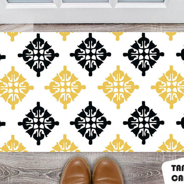 Tapete Capacho Personalizado Geométrico Preto E Amarelo