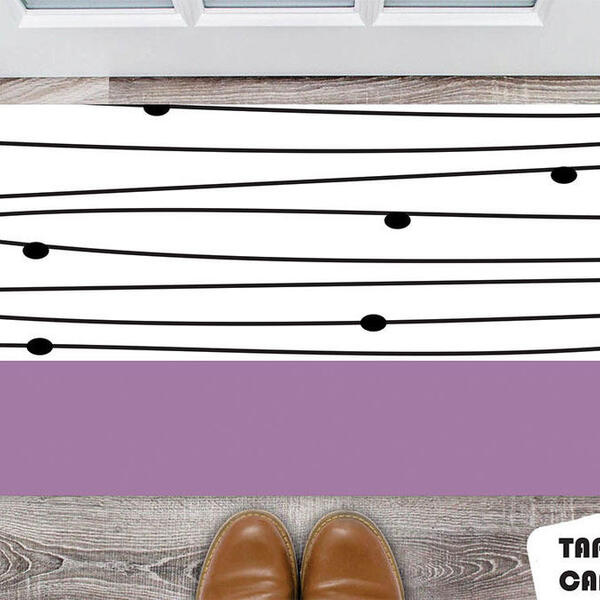 Tapete Capacho Personalizado Grade Com Bolinhas E Faixa Lilás