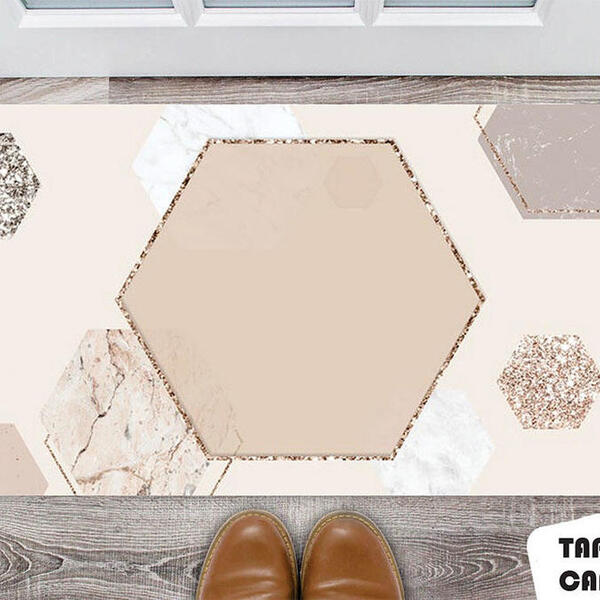 Tapete Capacho Personalizado Hexagono Tons De Nude E Rose Bri