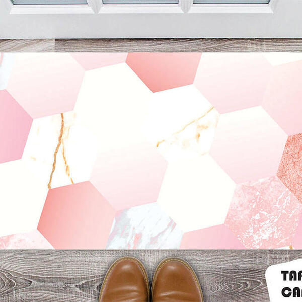 Tapete Capacho Personalizado Hexagonos Tons Pasteis Rose Degr