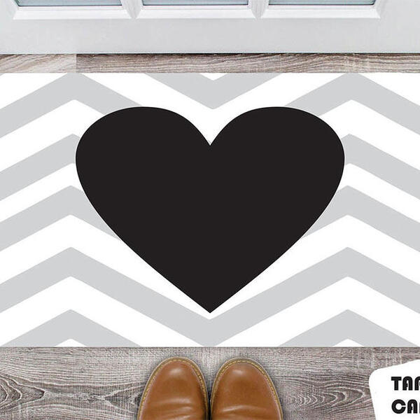 Tapete Capacho Personalizado Preto Com Fundo Listrado  Cinza