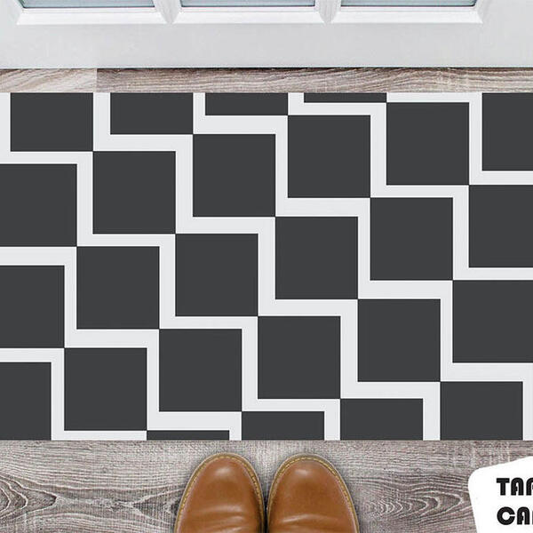 Tapete Capacho Personalizado Quadrados Tons De Chumbo E Preto