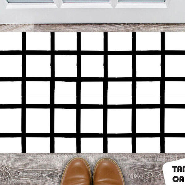 Tapete Capacho Personalizado Quadriculado Preto E Branco Traç