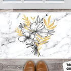 Tapete Capacho Personalizado Ramo Floral Fundo Marmorizado