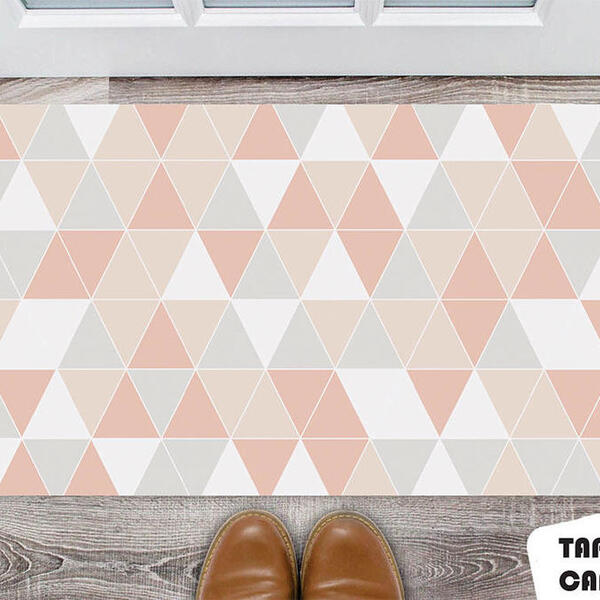 Tapete Capacho Personalizado Triângulos Tons Pasteis Nude E R