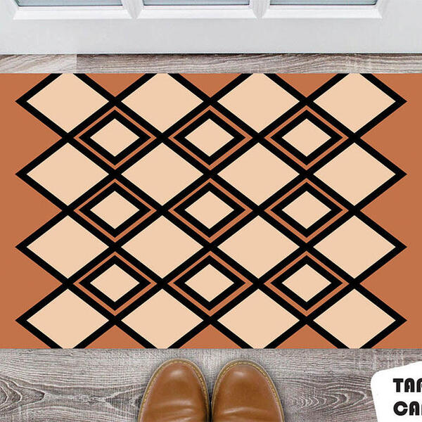 Tapete Capacho Personalizado Xadrez Tons Em Bege E Marrom