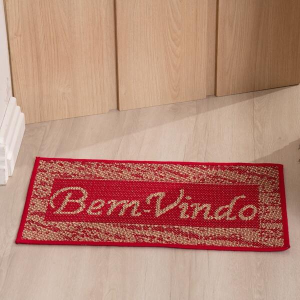 Tapete Capacho Sisal Porta 65x40 Bem-vindo Vermelho