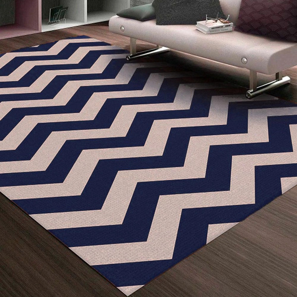 Tapete Chevrom Antiderrapante Sua Casa Moderna 100x140cm Azul