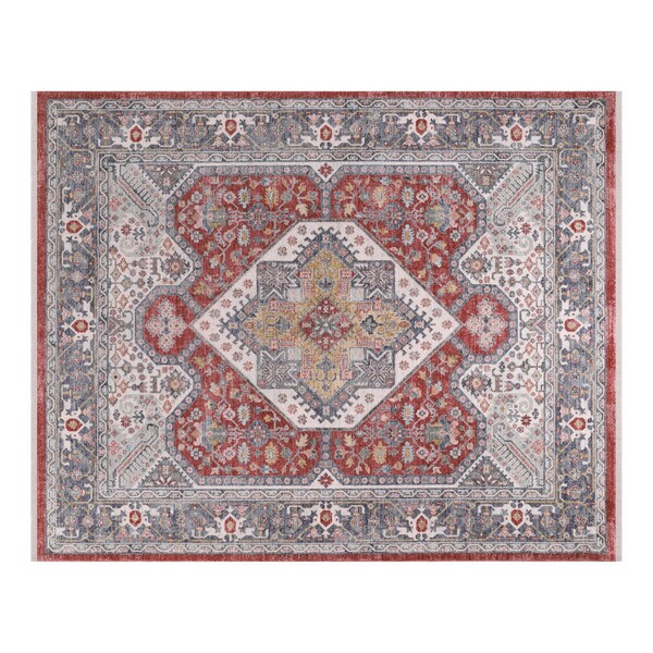 Tapete Retangular Coliseo Algodão Cinza e Vermelho Áreas Internas 2x2,5m Edantex