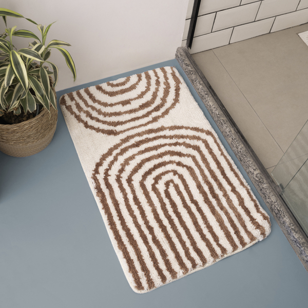 Tapete de Banheiro em Microfibra Retangular Bege 1 Peça Oikos