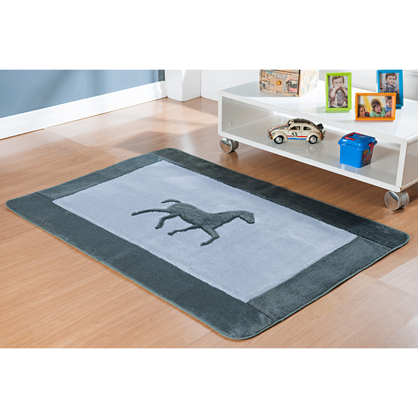 Tapete De Cavalo Infantil De Pelúcia Horse Cinza 1,20m X 74cm