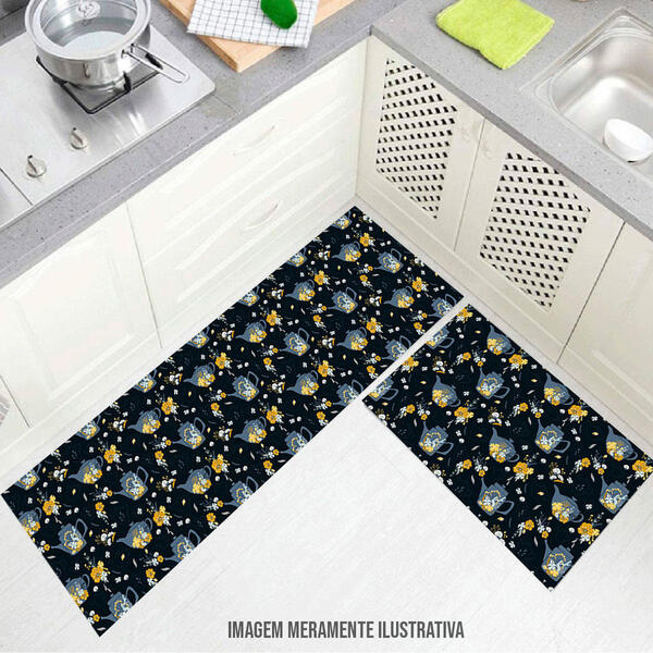 Tapete De Cozinha Personalizado Conjunto Chá Florido