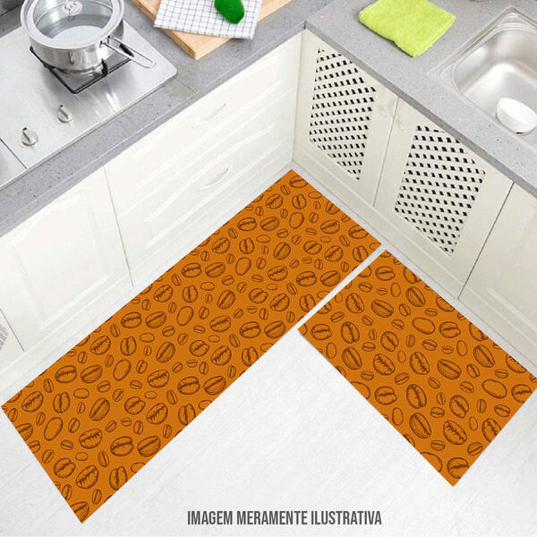 Tapete De Cozinha Personalizado Conjunto Grãos Coffee