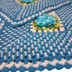 Tapete De Crochê Artesanal Azul Com Flor