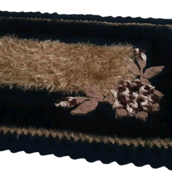 Tapete De Crochê Luxo Preto E Marrom Artesanal