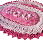 Tapete De Luxo Crochê Artesanal Branco Com Flor Rosa