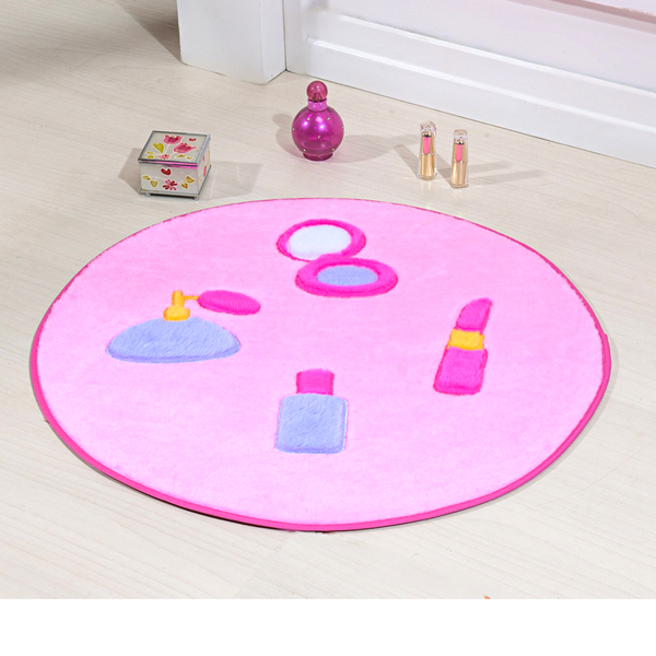 Tapete De Pelúcia Infantil Menina Maquiagem Rosa 65cm X Diâme