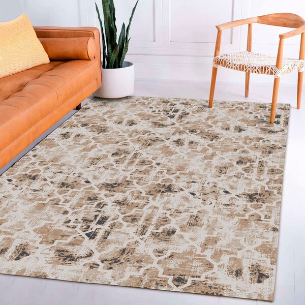 Tapete De Tecido Bege Ornamental 1,35mx2,00m