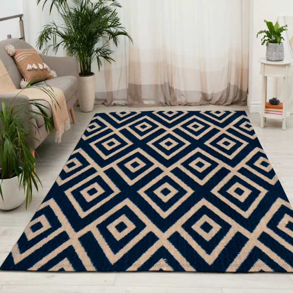 Tapete De Tecido Chevron Azul Oxford 1,00mx1,35m