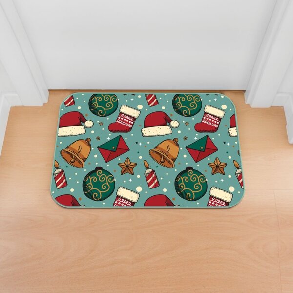 Tapete Decorativo Emborrachado Acessórios Natalinos - 60x40 Cm
