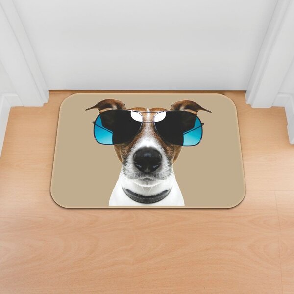 Tapete Decorativo Emborrachado Dog E Óculos De Sol - 60x40 Cm