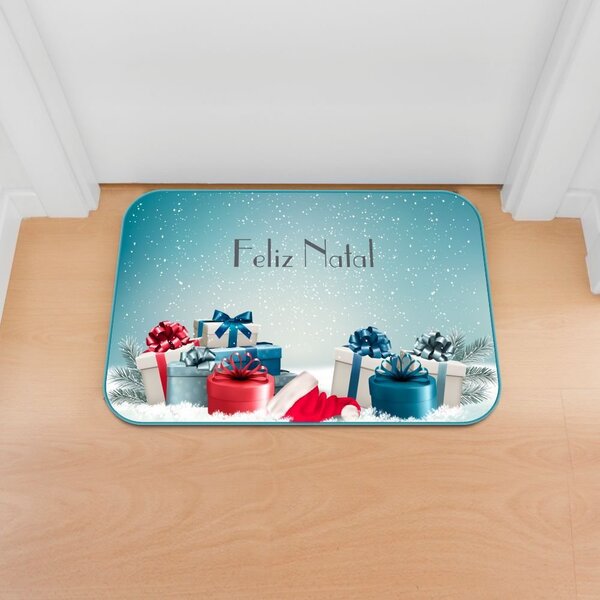 Tapete Decorativo Emborrachado Feliz Natal Presentes - 60x40