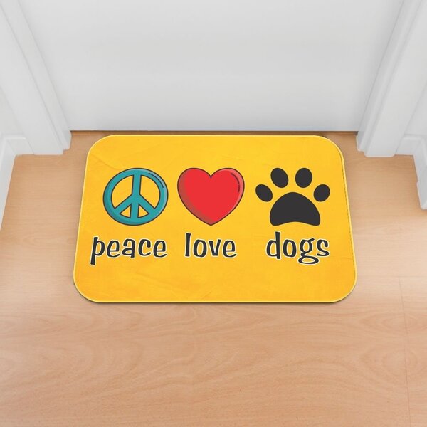 Tapete Decorativo Emborrachado Peace Love Dogs - 60x40 Cm