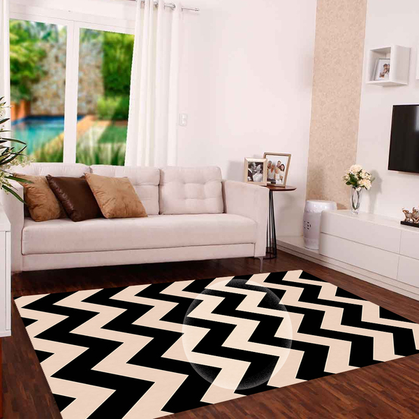 Tapete Diamond Preto Com Bege Casa Dona Antiderrapante 140 X