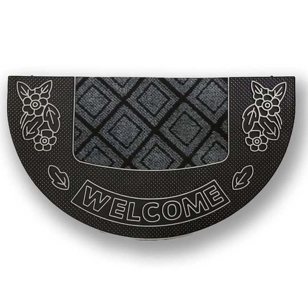 Tapete Emborrachado Bem Vindo Meia Lua Preto