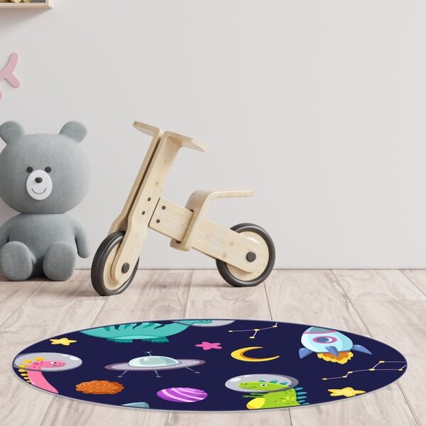 Tapete Emborrachado Oval Animais Astronautas - 70x90 Cm