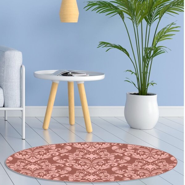 Tapete Emborrachado Oval Arabescos Tons De Rose - 70x90 Cm