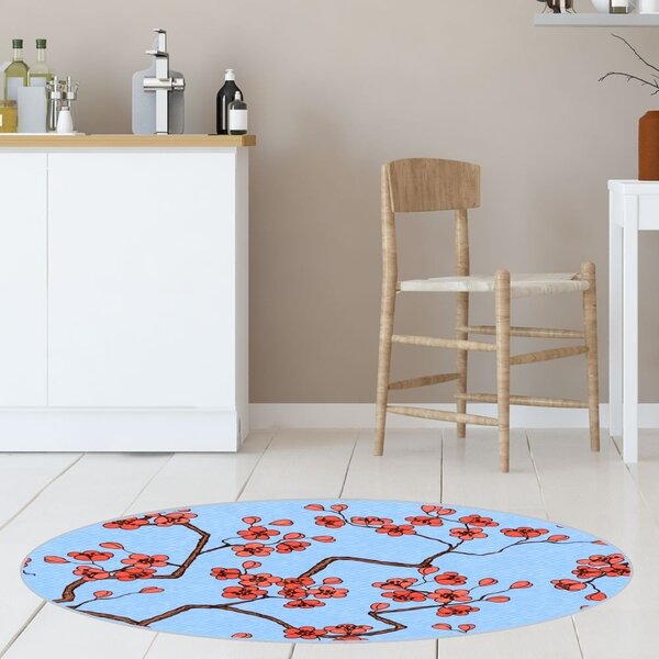 Tapete Emborrachado Oval Arvore E Flor - 70x90 Cm