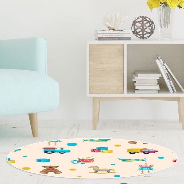 Tapete Emborrachado Oval Brinquedos Diversos - 70x90 Cm