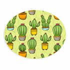 Tapete Emborrachado Oval Cactos Com Florzinhas - 70x90 Cm