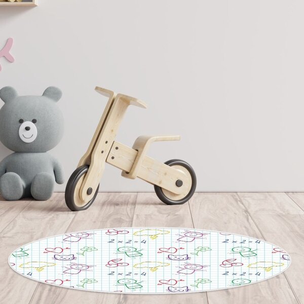 Tapete Emborrachado Oval Caderno Com Desenhos - 70x90 Cm