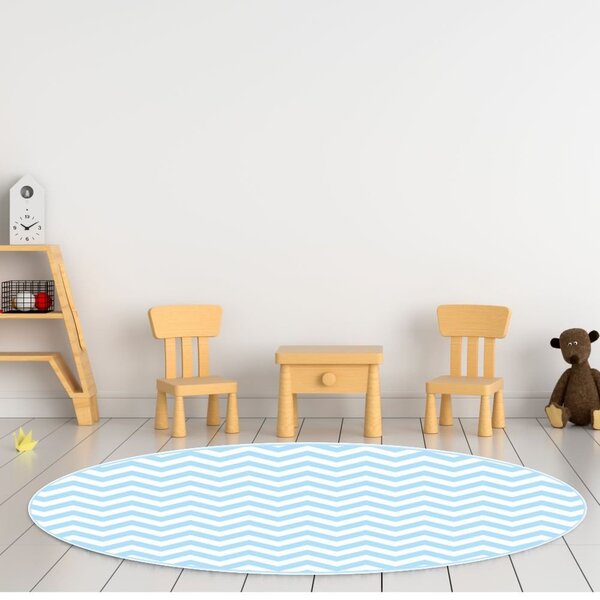 Tapete Emborrachado Oval Chevron Azul - 70x90 Cm