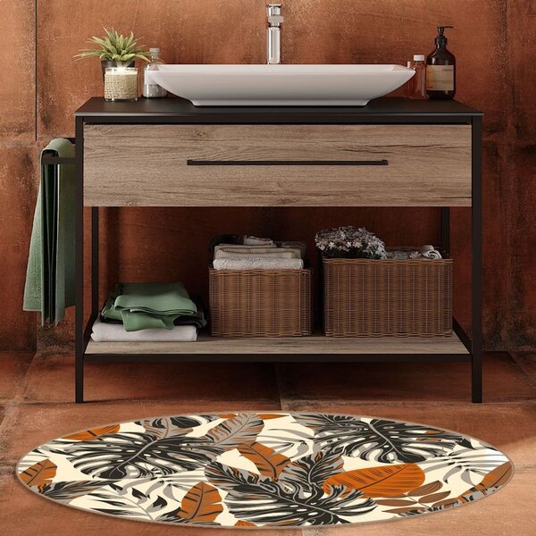 Tapete Emborrachado Oval Costela De Adão E Folhas Laranja - 7