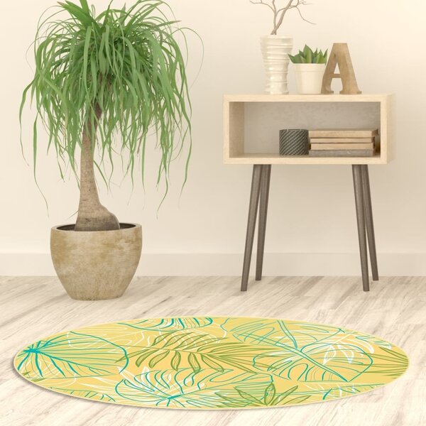 Tapete Emborrachado Oval Costela De Adão E Ramo De Palmeira -