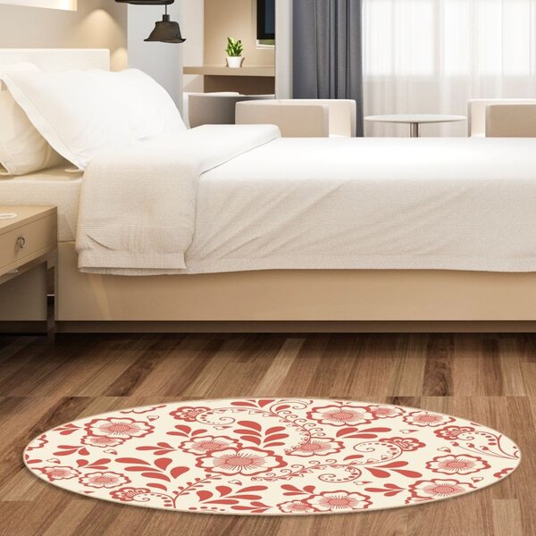 Tapete Emborrachado Oval Flores E Raminhos - 70x90 Cm