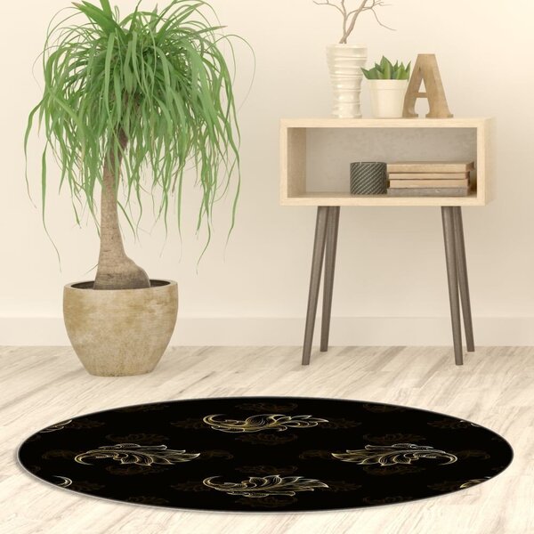 Tapete Emborrachado Oval Folhas Gold - 70x90 Cm