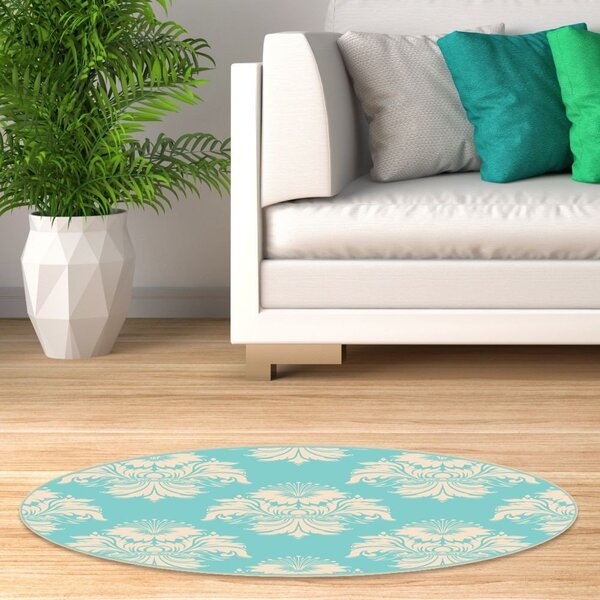 Tapete Emborrachado Oval Fundo Tiffany Arabescos - 70x90 Cm